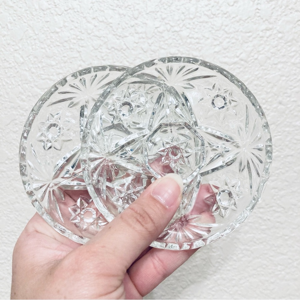 Gorgeous set of 2 small round glass trinket dishes